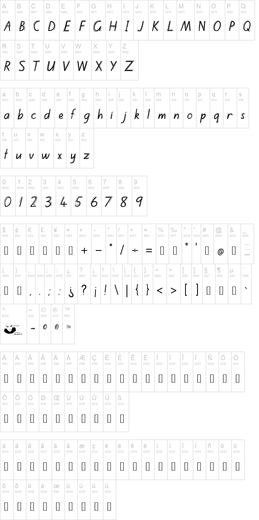Kiwi School Handwriting with Guides 字体字形表
