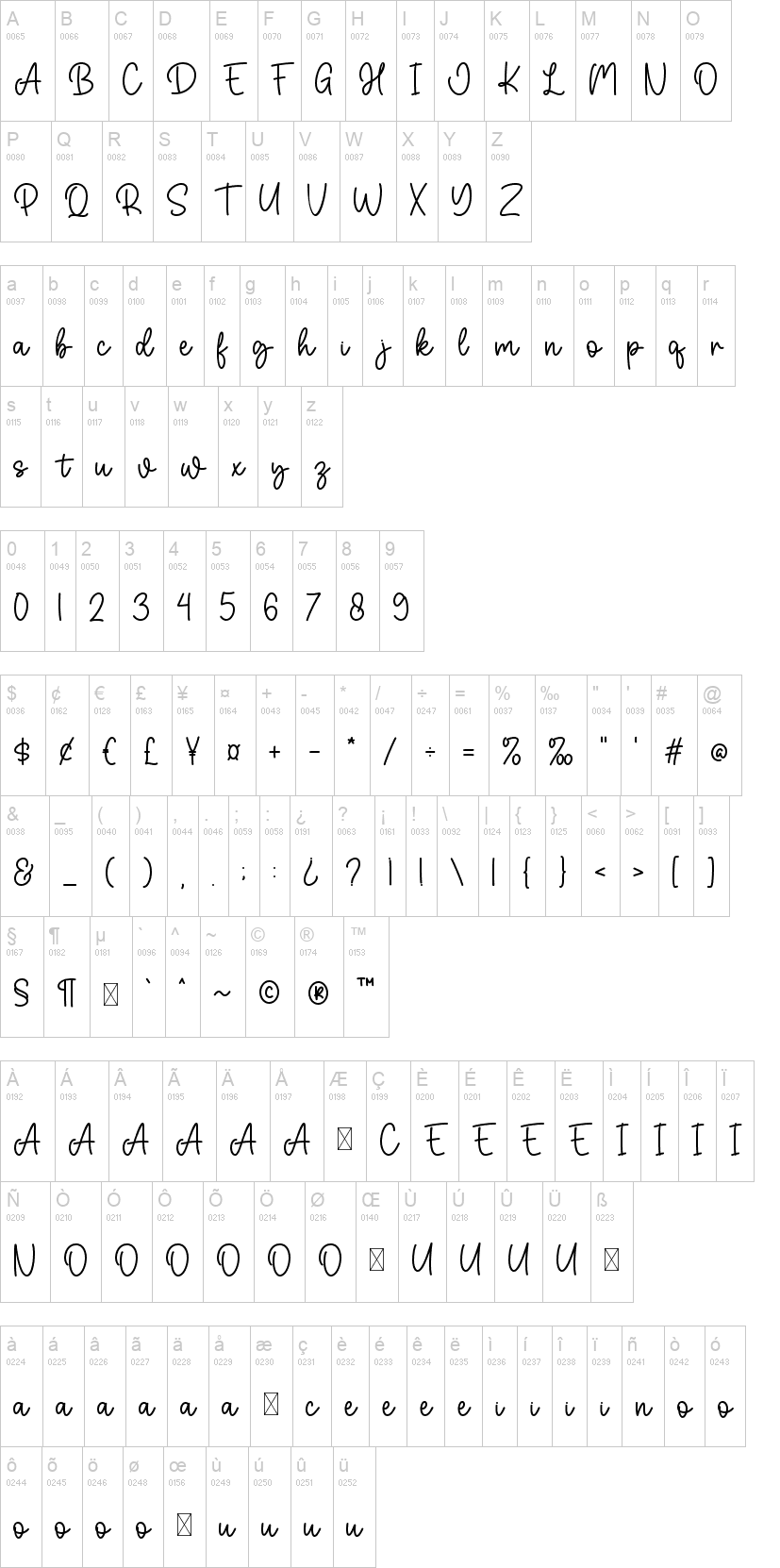 Pillow Talk 字体字形表