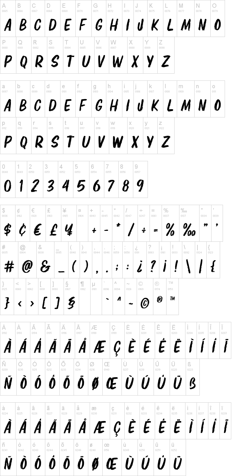 Elbrush 字体字形表