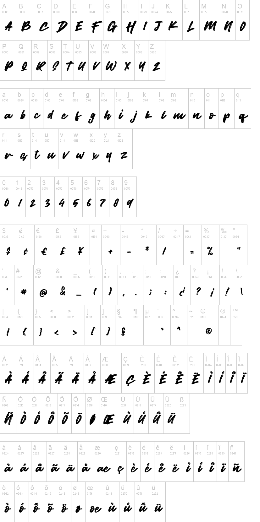 Wild Youth 字体字形表