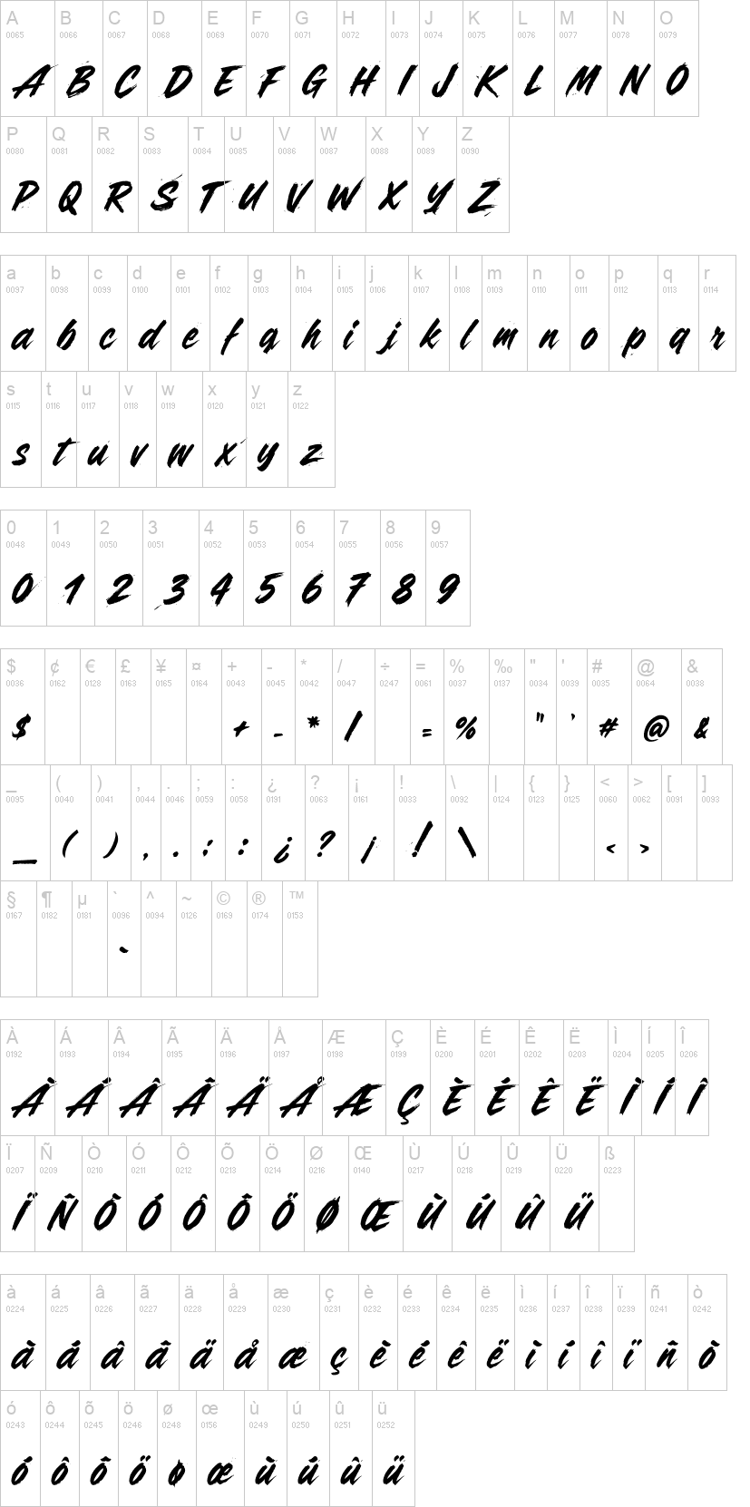 Driftline 字体字形表