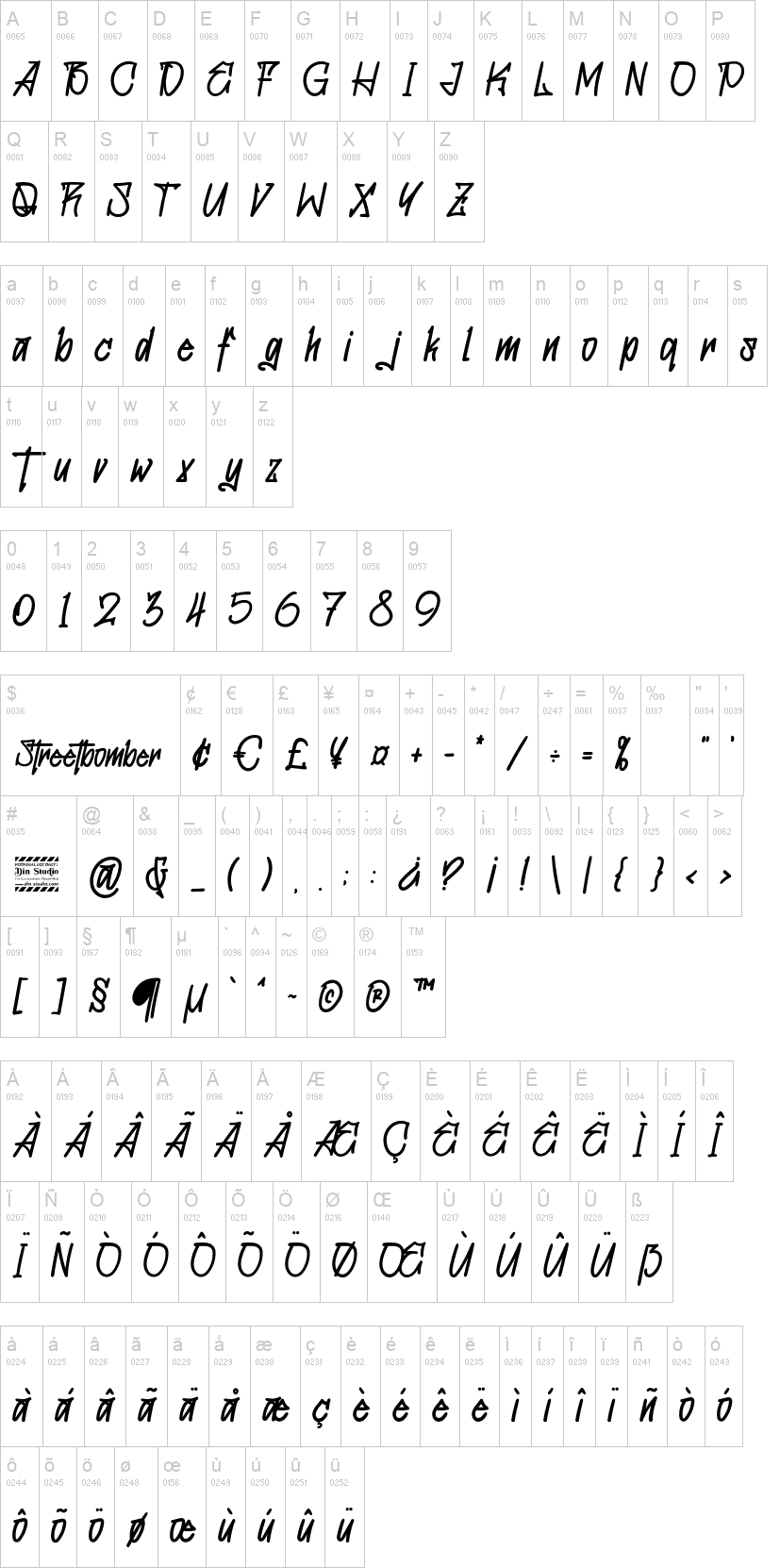 Streetbomber 字体字形表