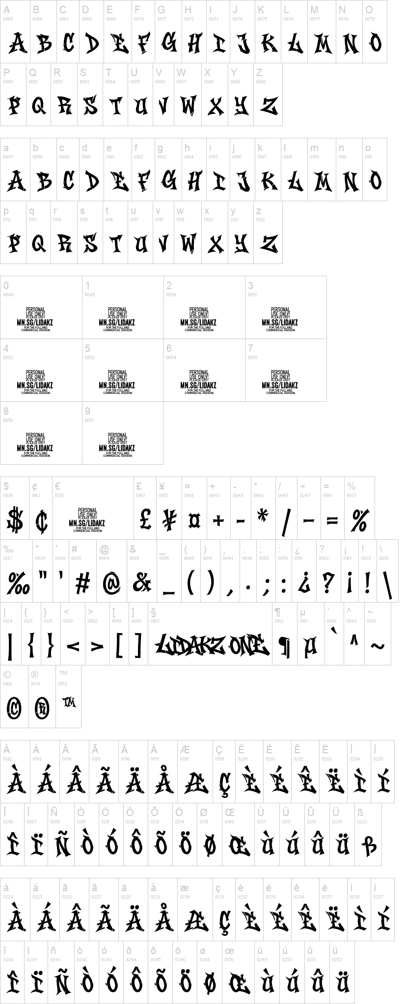 Lidakz One 字体字形表