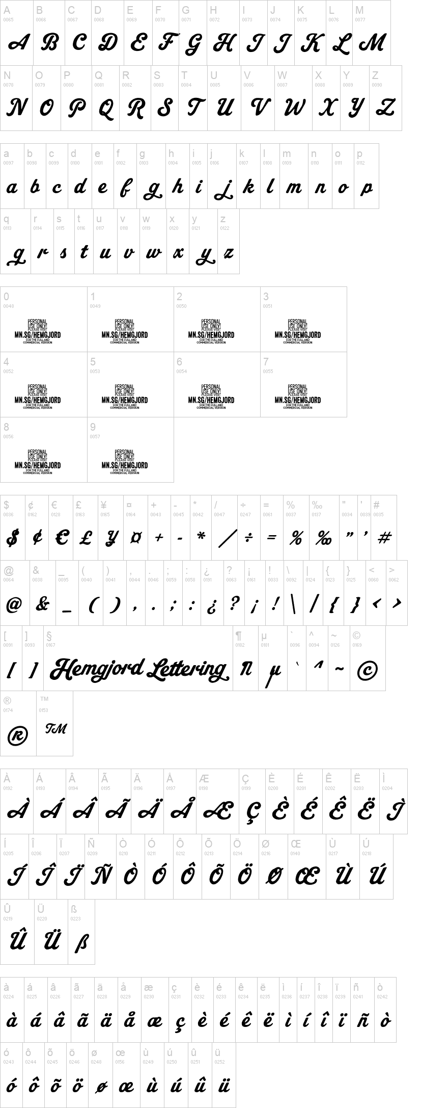 Hemgjord Lettering 字体字形表