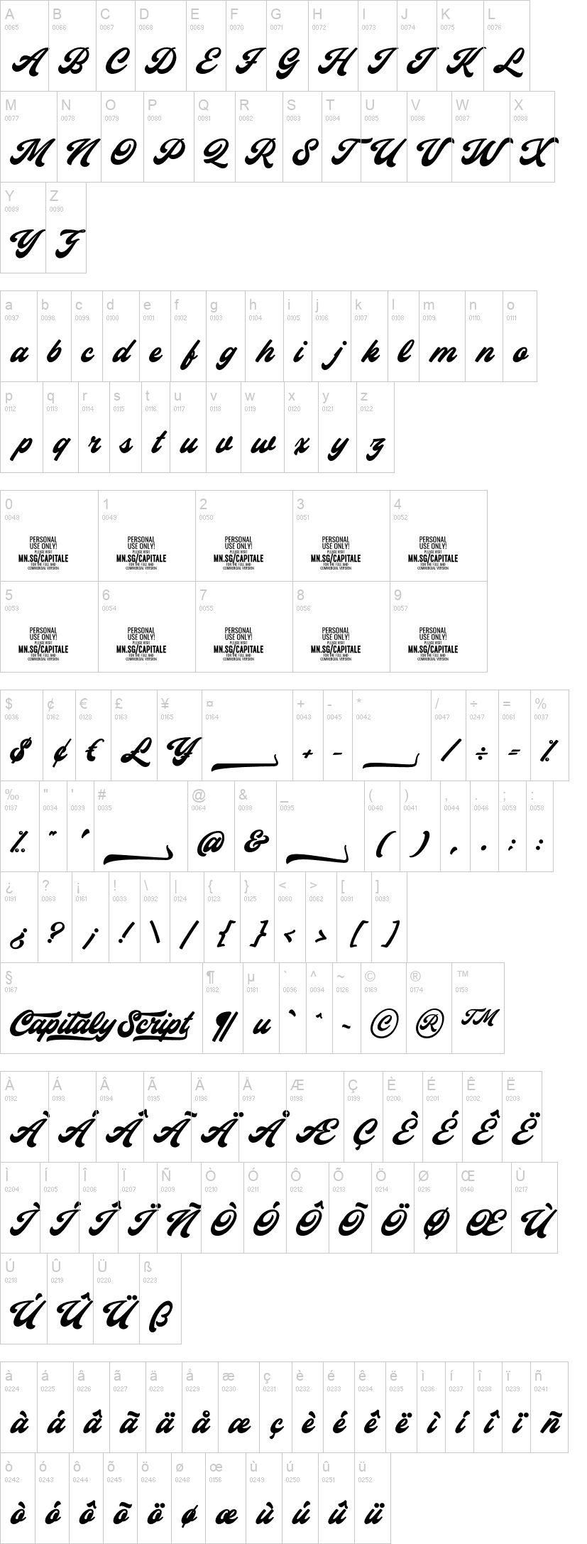 Capitaly Script 字体字形表