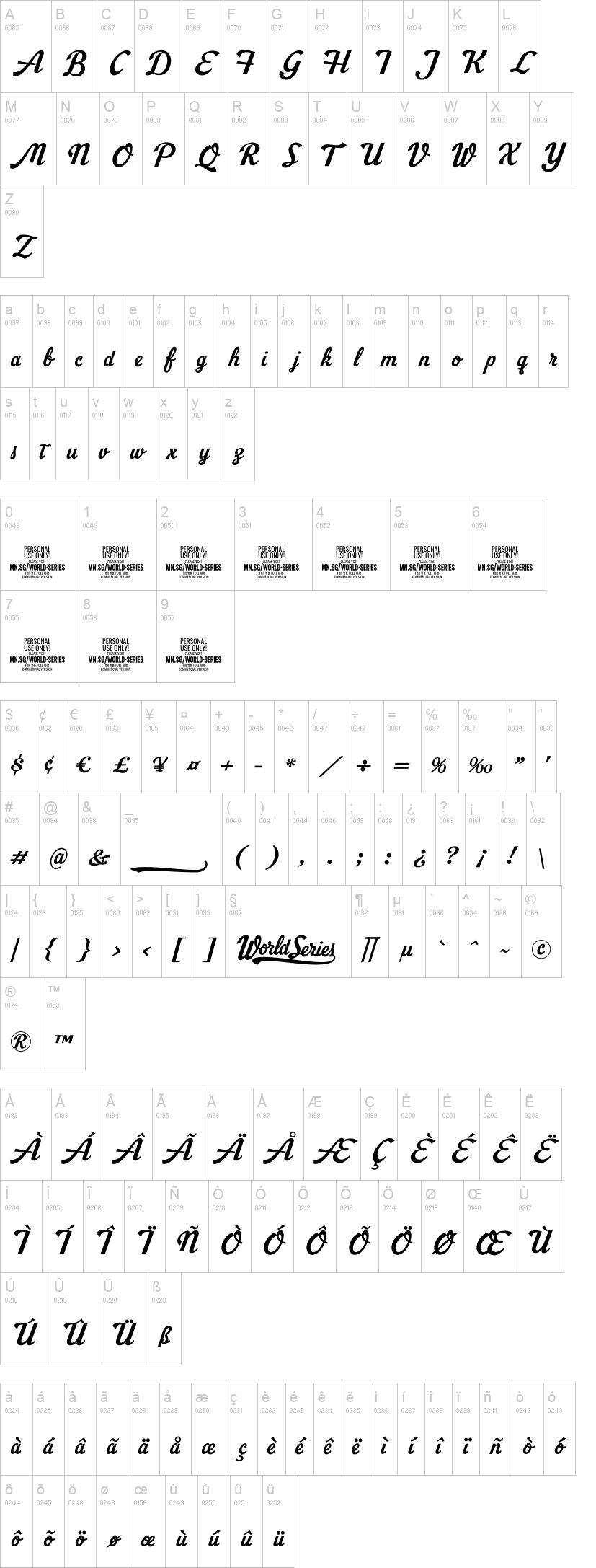 World Series 字体字形表