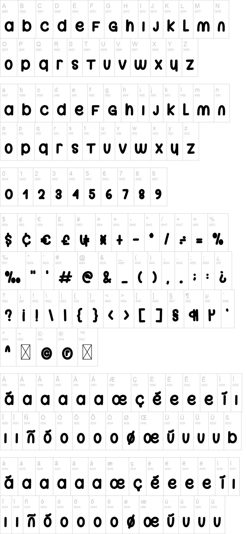 Cute Here 字体字形表