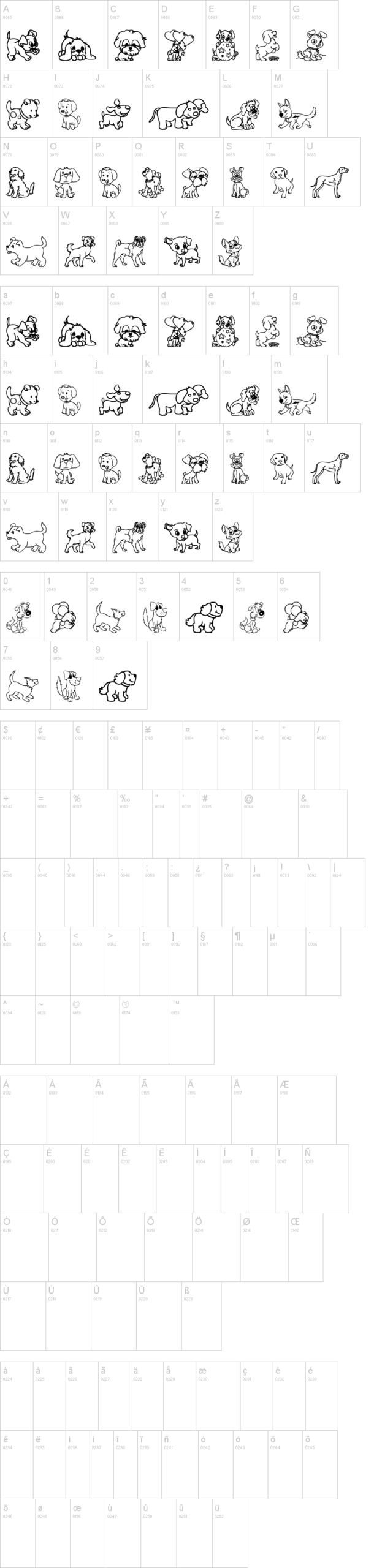 Pupies 字体字形表