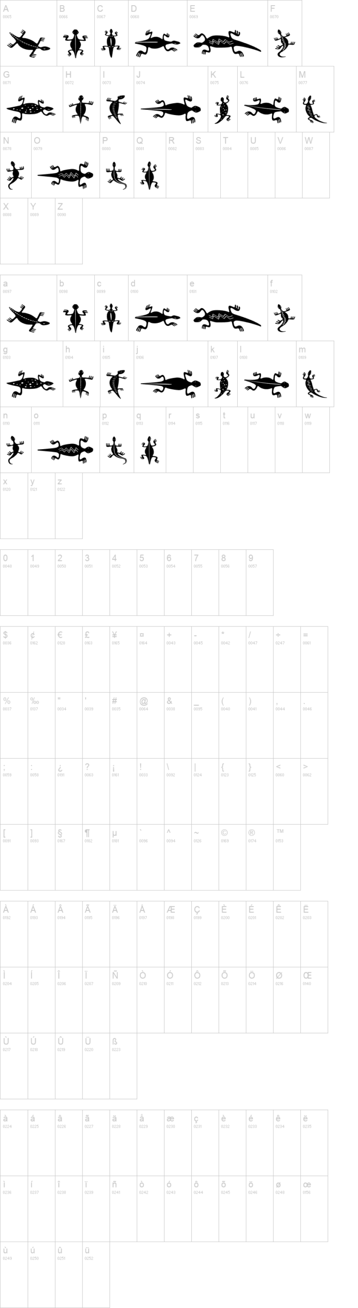 Lizards 字体字形表