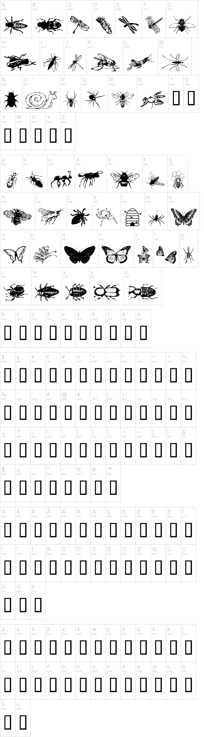 WM Insects 字体字形表