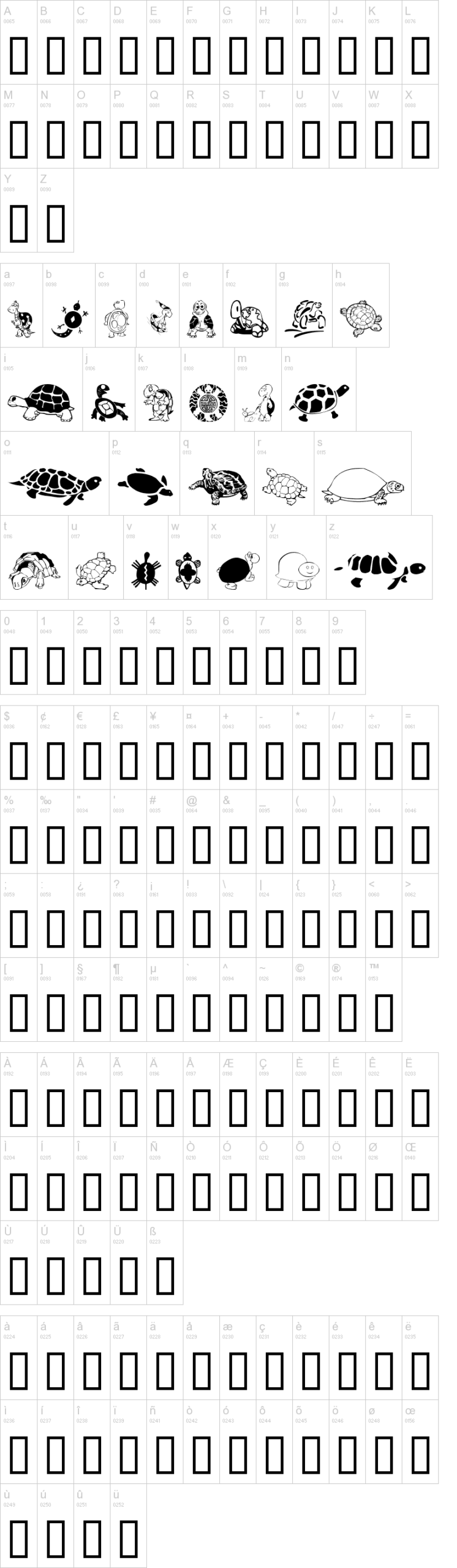 Keya's Turtles 字体字形表
