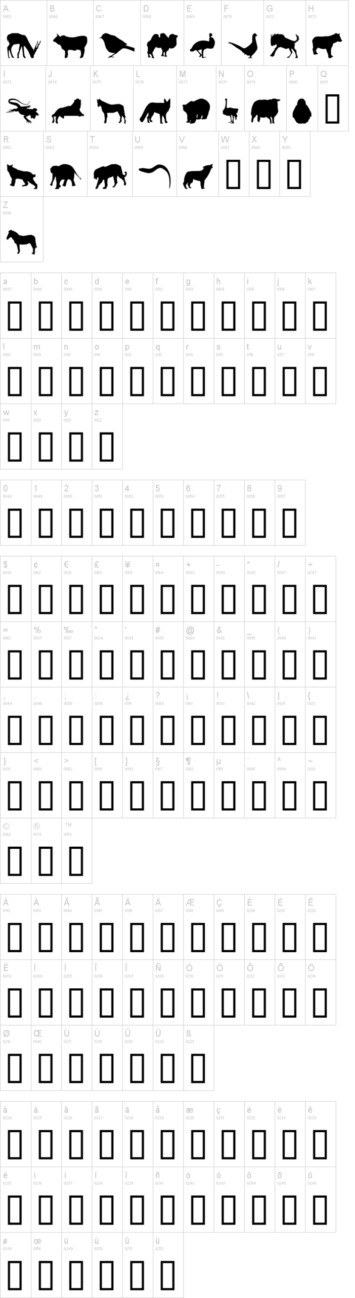 Jasna P 字体字形表