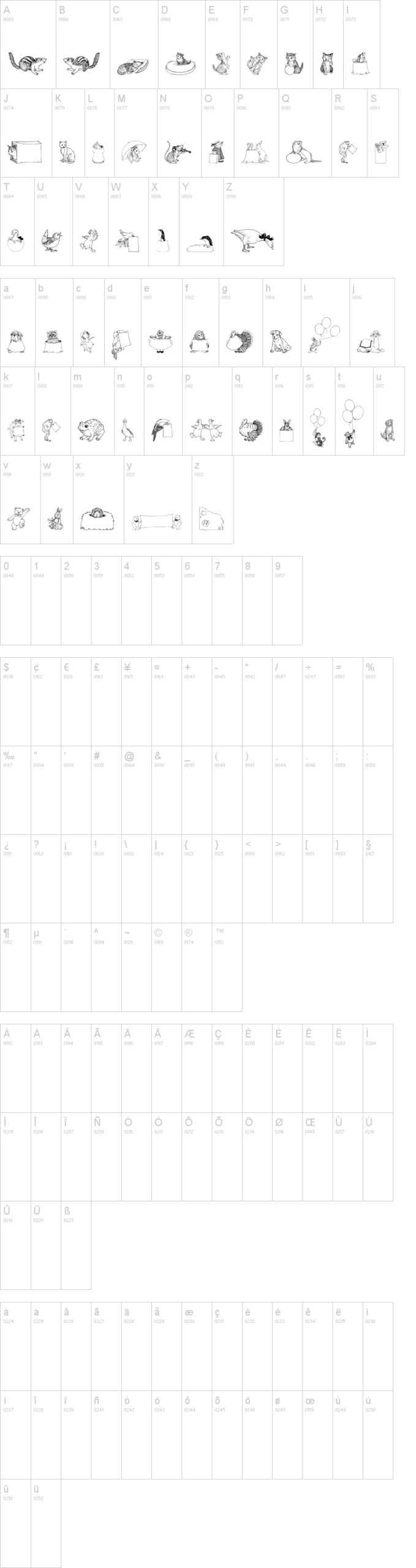 Zooland 字体字形表