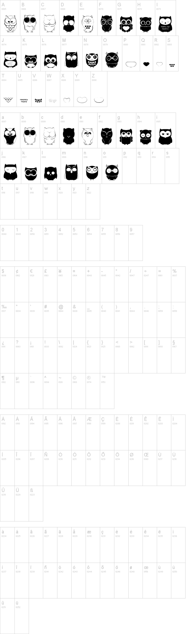 Chouette alors 字体字形表