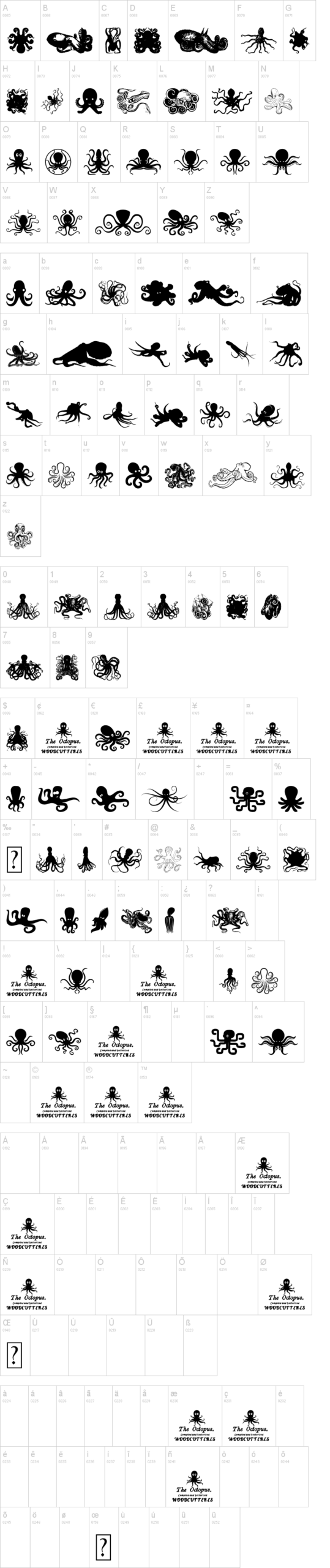 The Octopus 字体字形表
