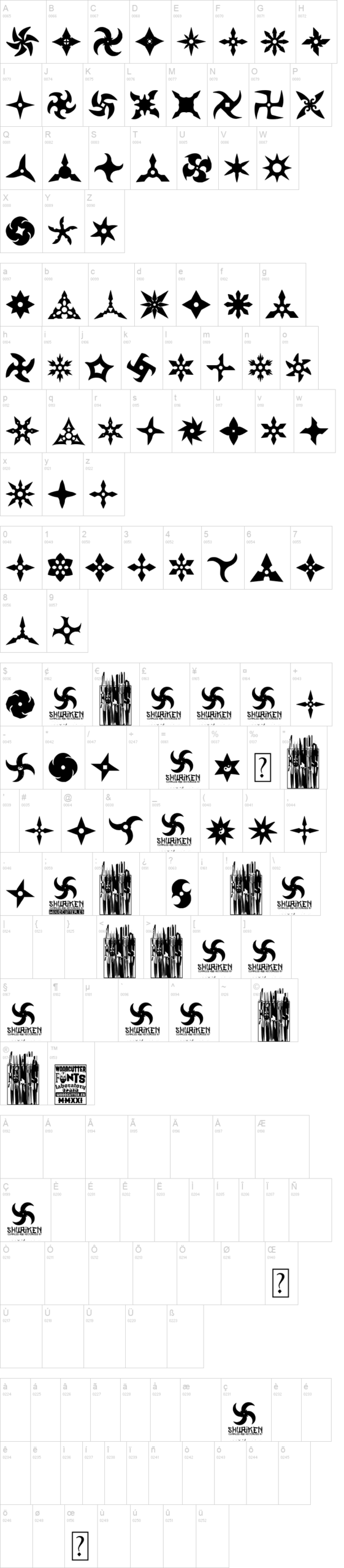 Shuriken 字体字形表
