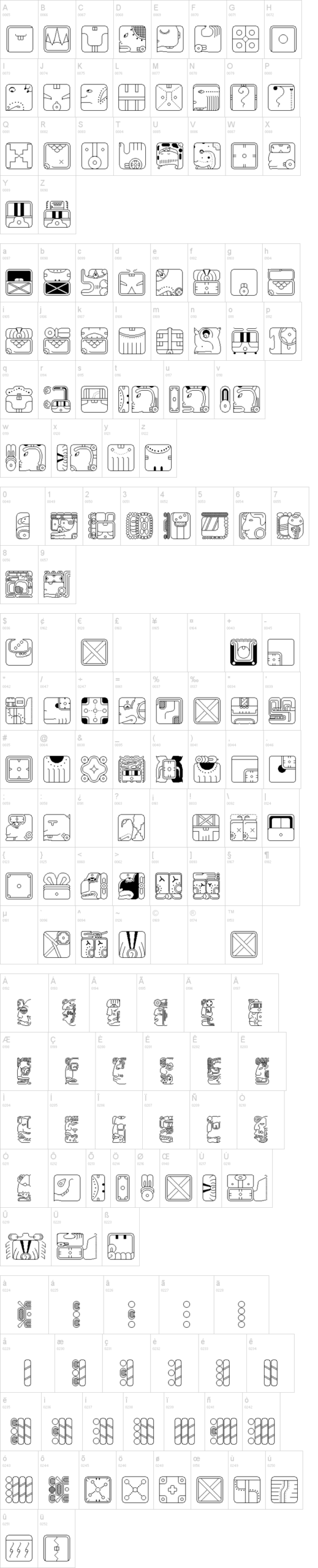 Maya Calendric 字体字形表