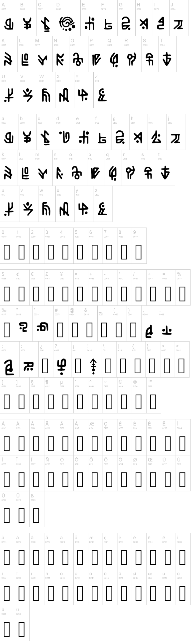 Da Rune 字体字形表