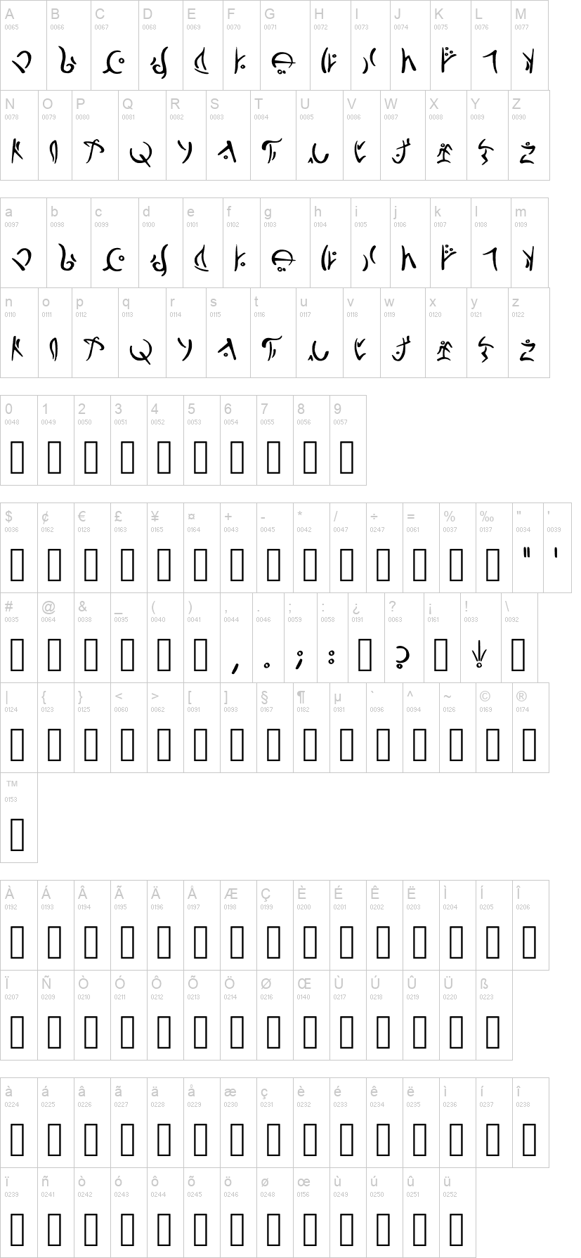Darnassian Runes 字体字形表