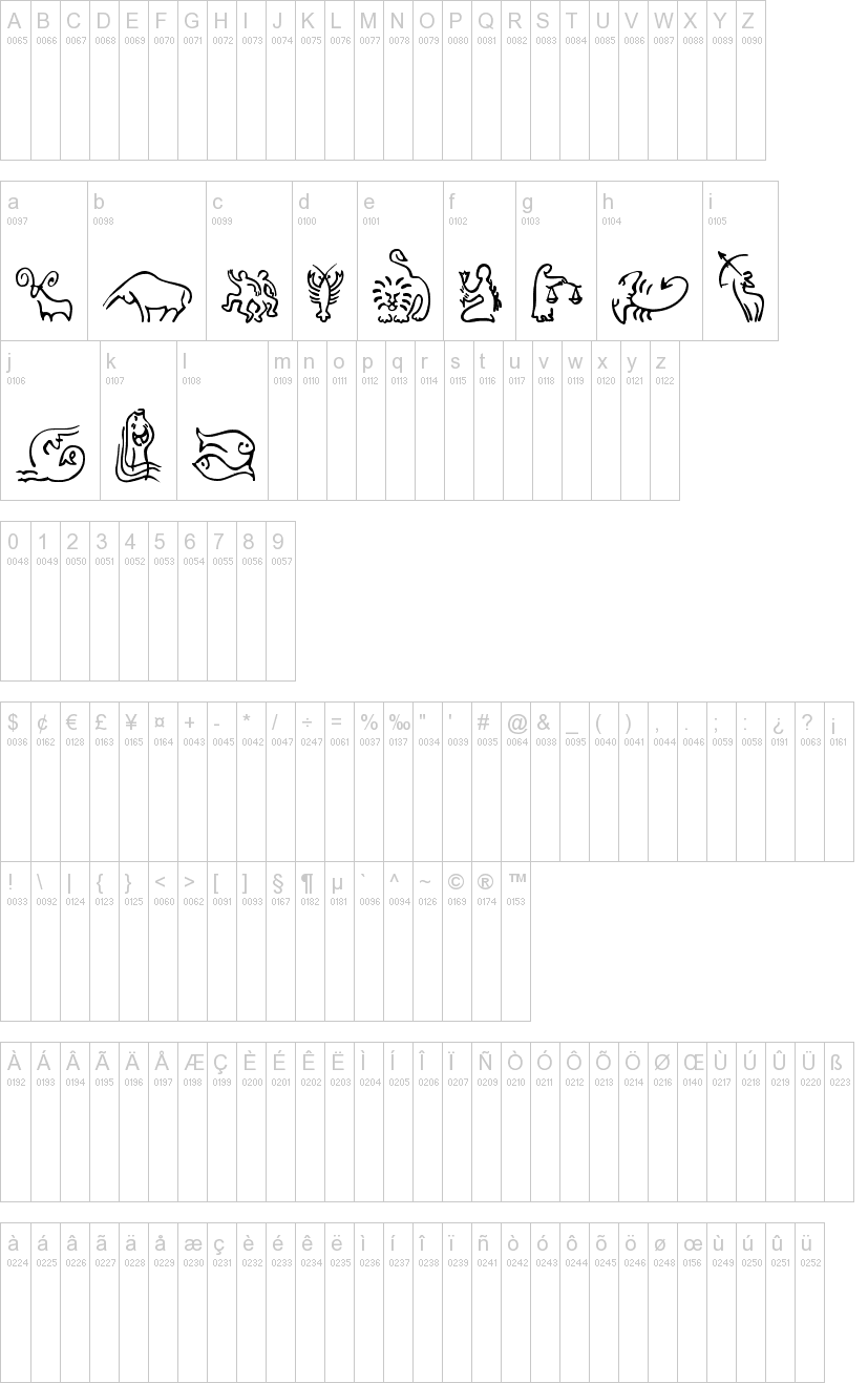 SL Zodiac Icons 字体字形表