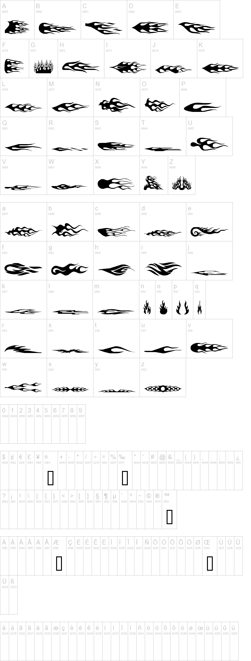 Flamez 字体字形表