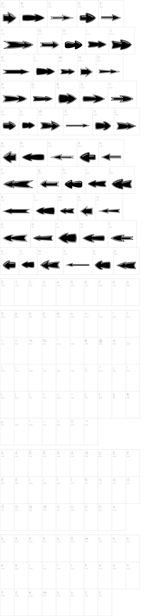 VN Arrows 字体字形表