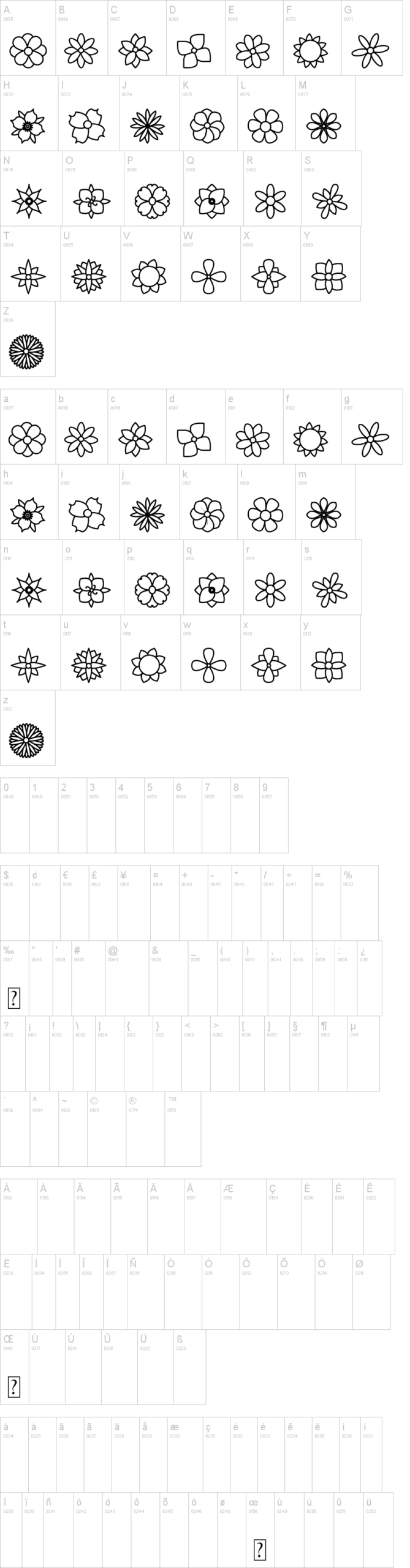 Flowers ST 字体字形表