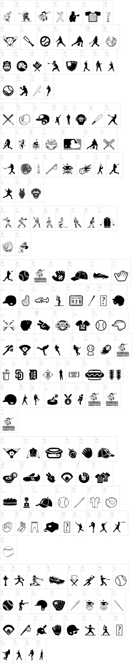 Baseball Icons 字体字形表