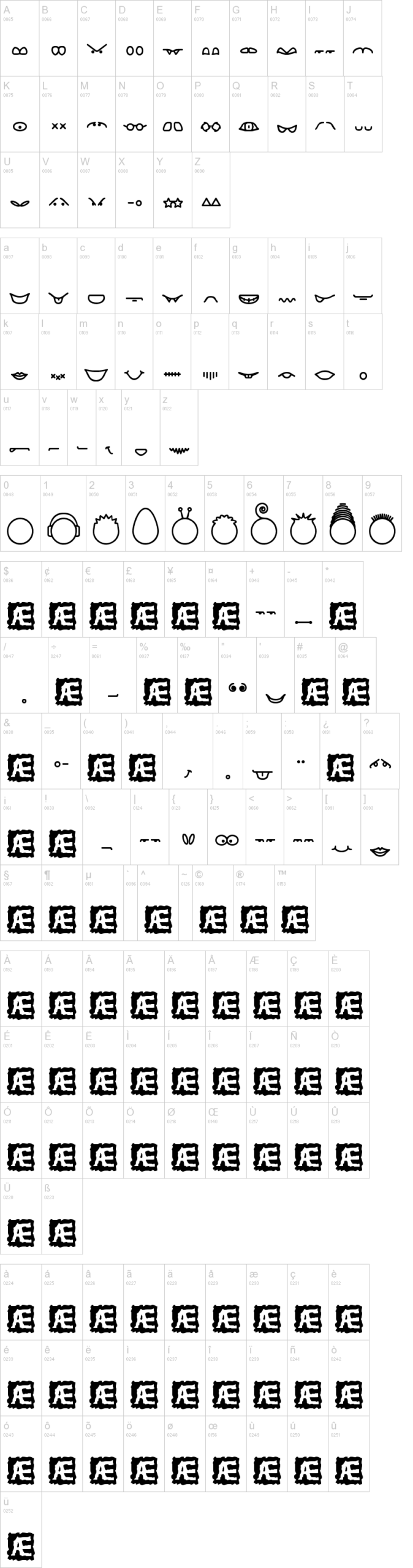 Head Ding Maker 字体字形表