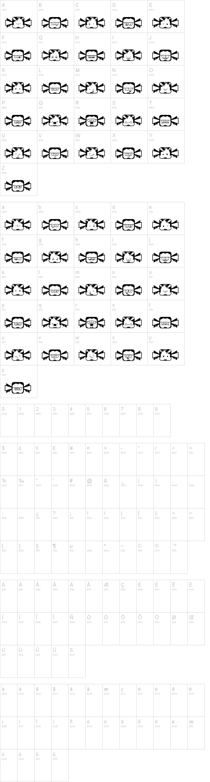 Negobom 字体字形表