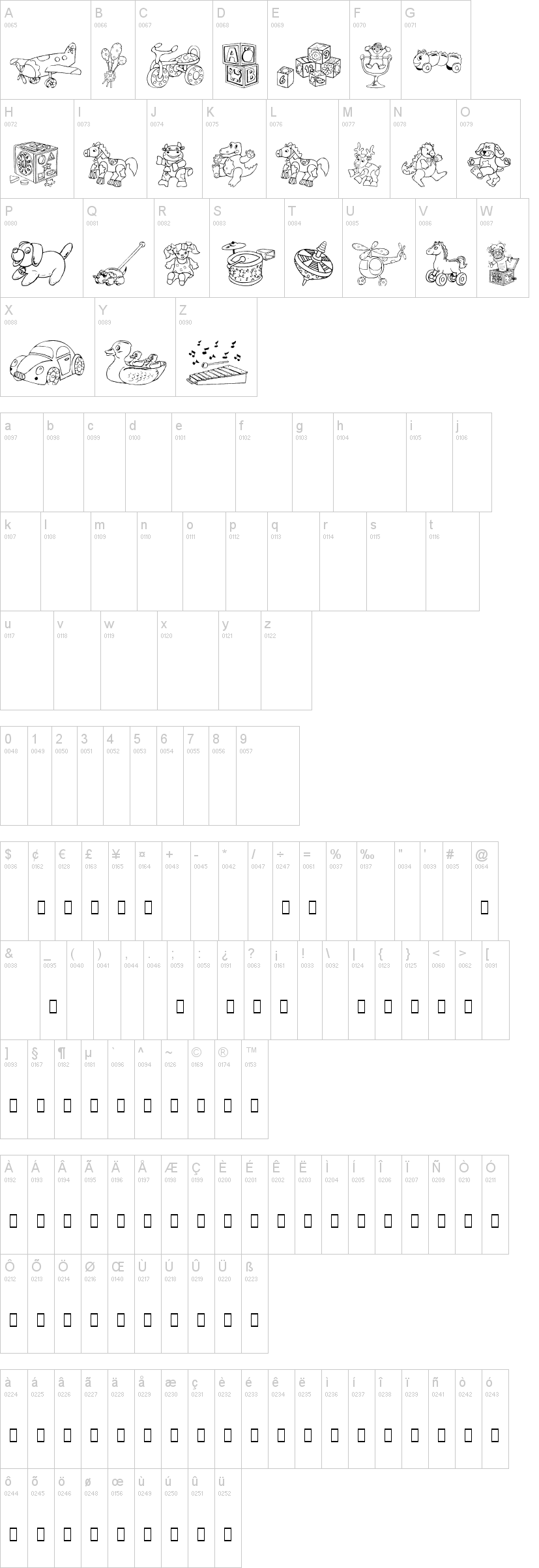 DT Rachels Toys 字体字形表