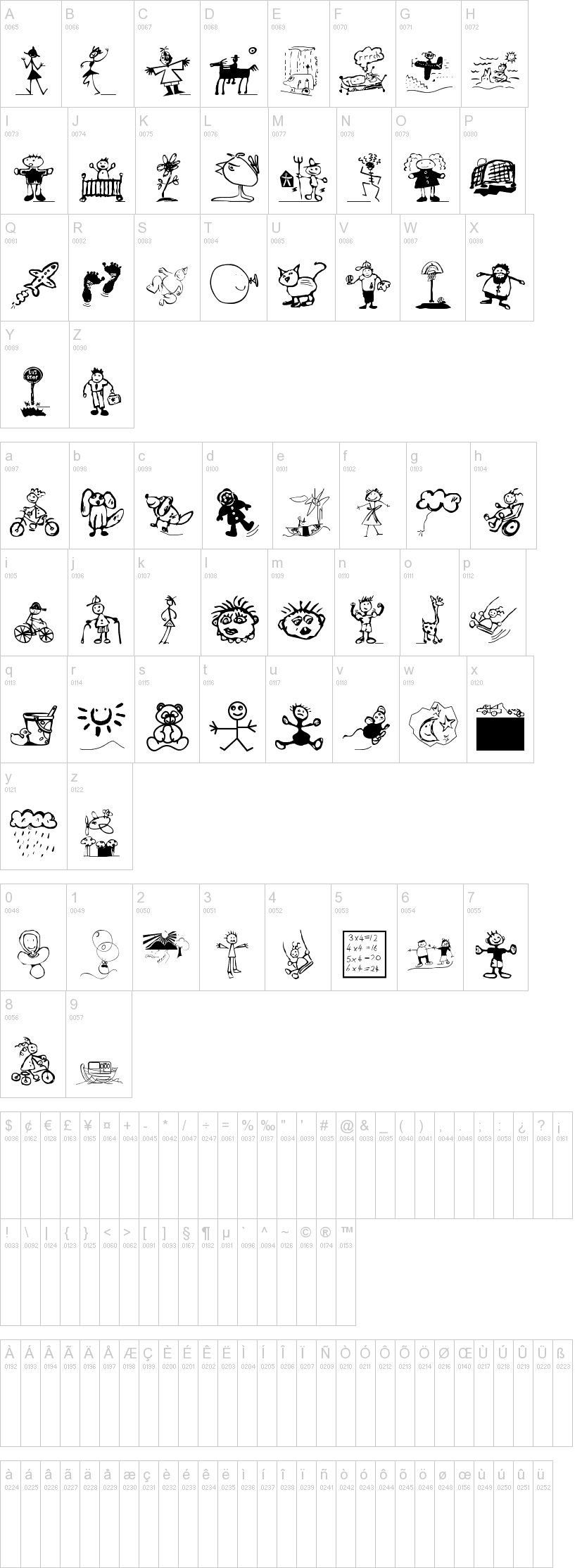 For Kids 字体字形表
