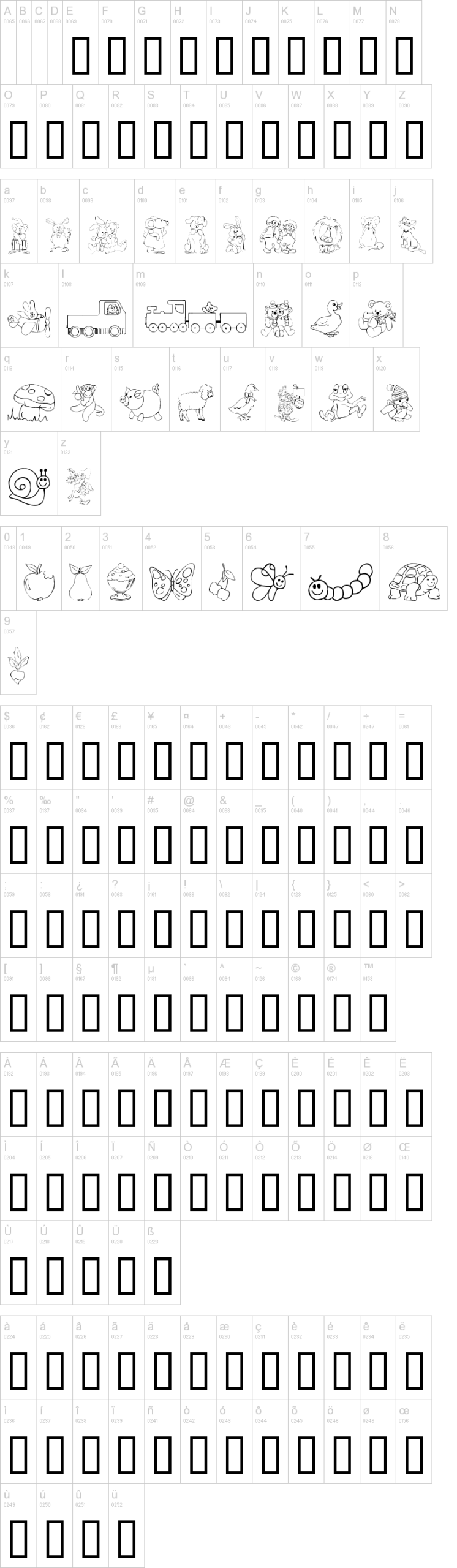 Kiddy Ding 字体字形表