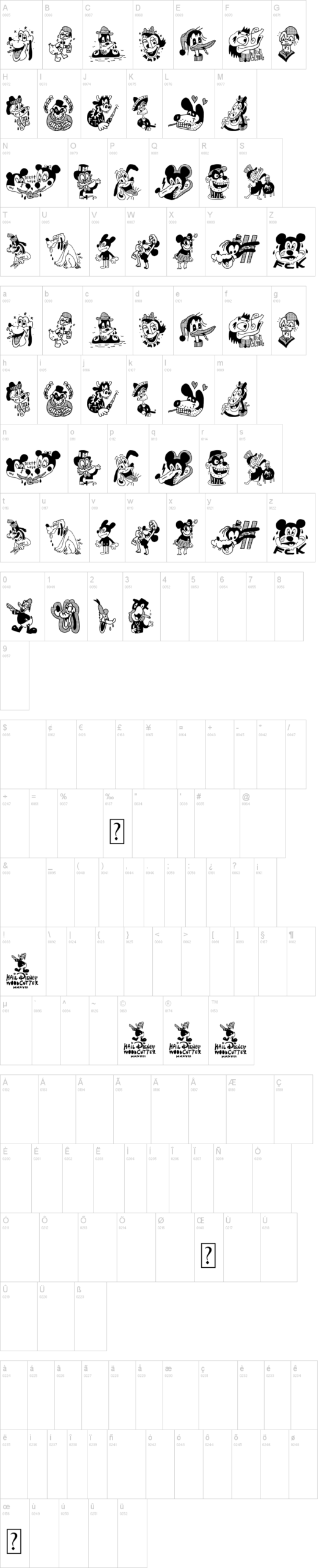 Hail Disney 字体字形表