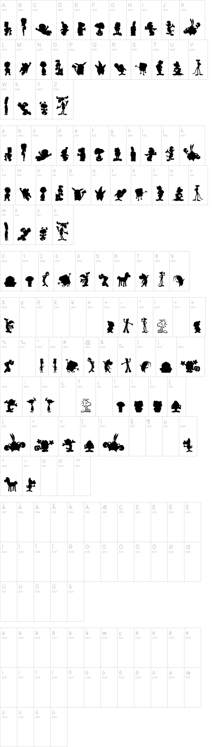 Toons! Toons! Toons! 字体字形表