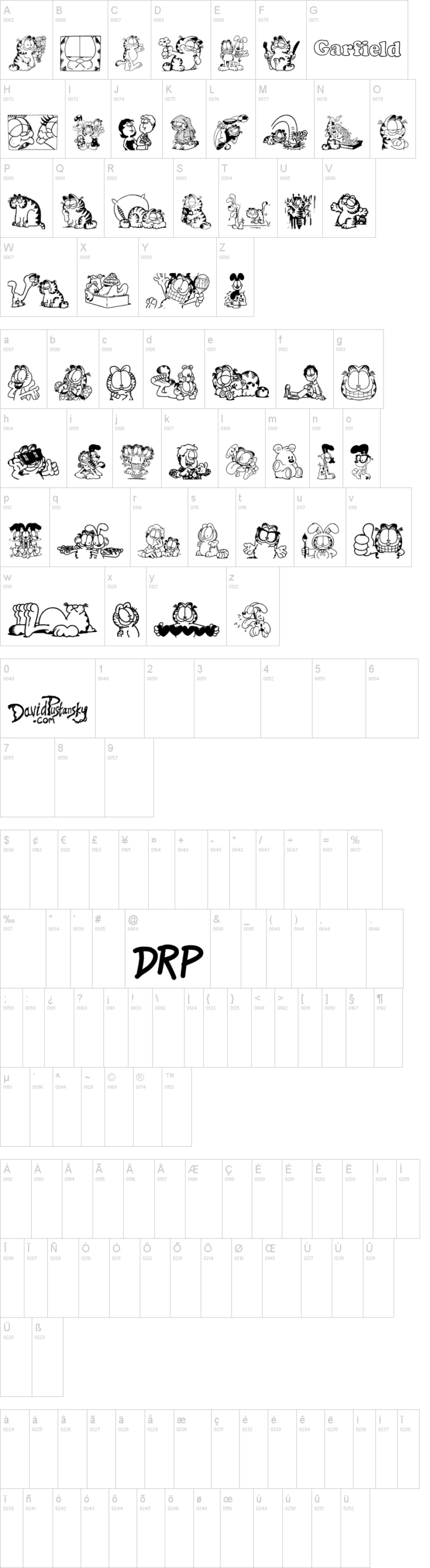 Garfield Hates Mondays Loves Fonts 字体字形表