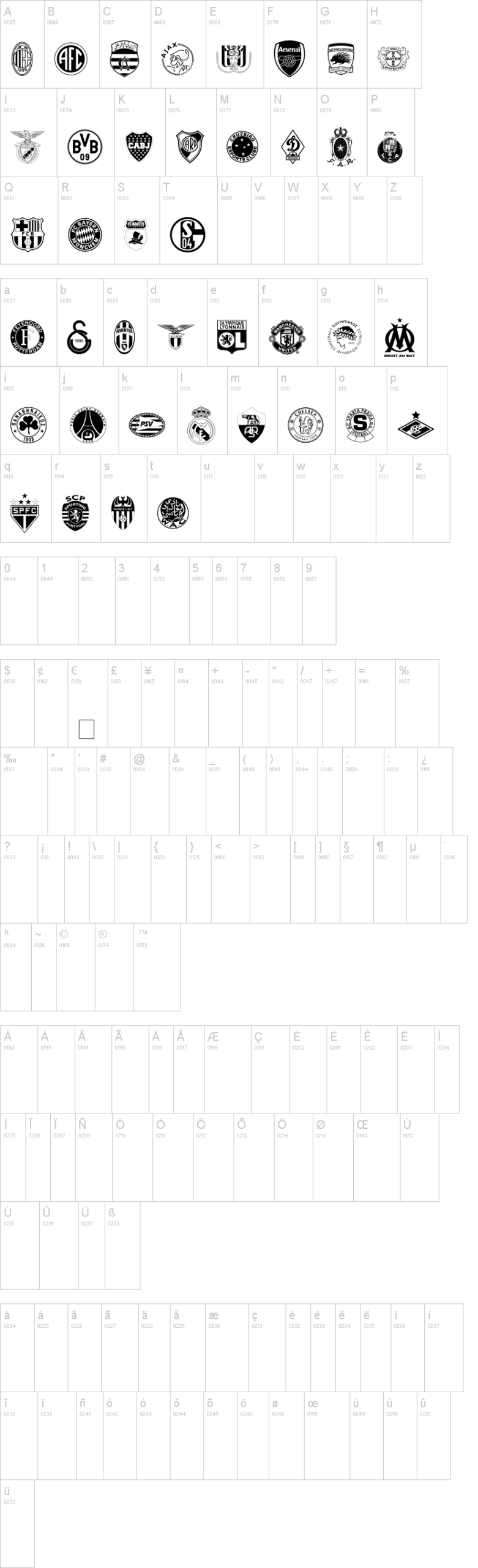 Clubz 字体字形表