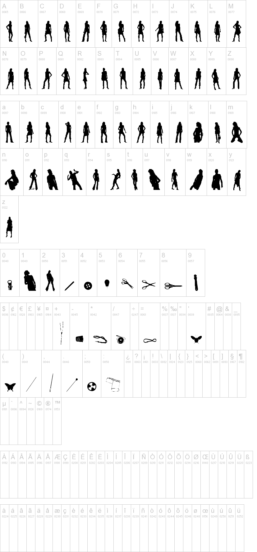 Subeve 字体字形表