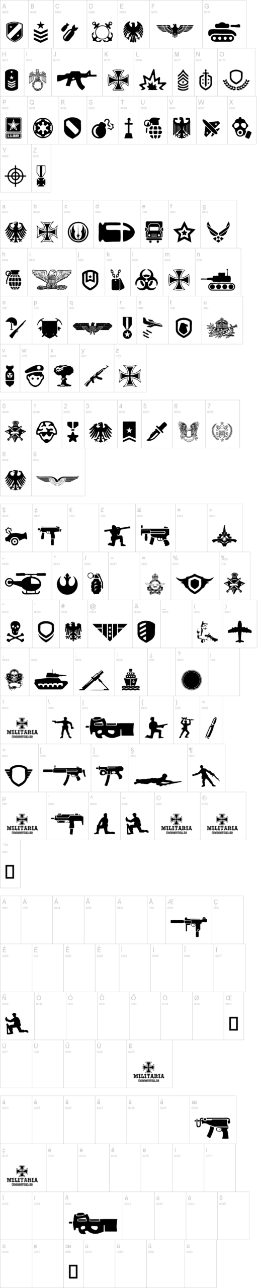 Militaria 字体字形表