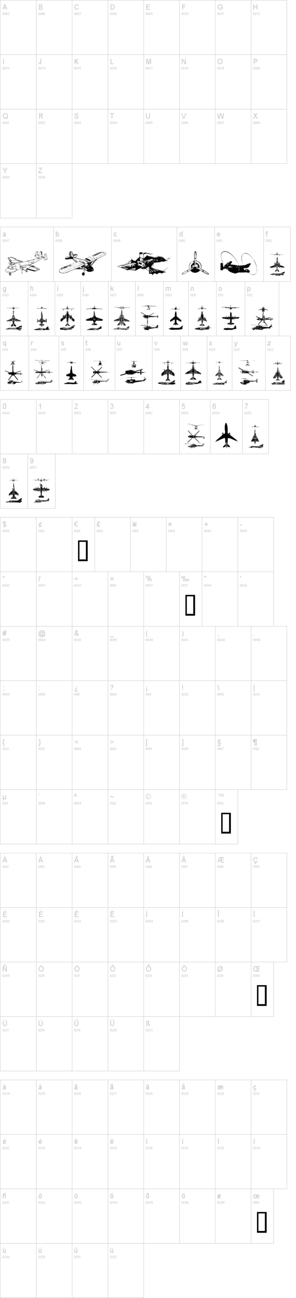 Aircraft 字体字形表