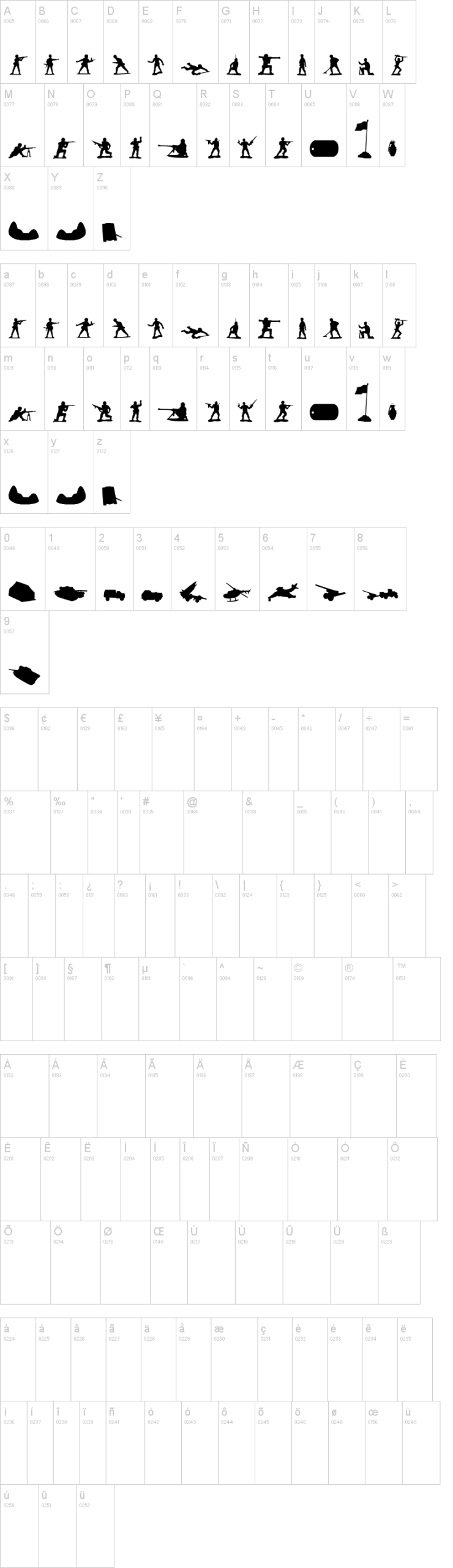 Green Army Men 字体字形表