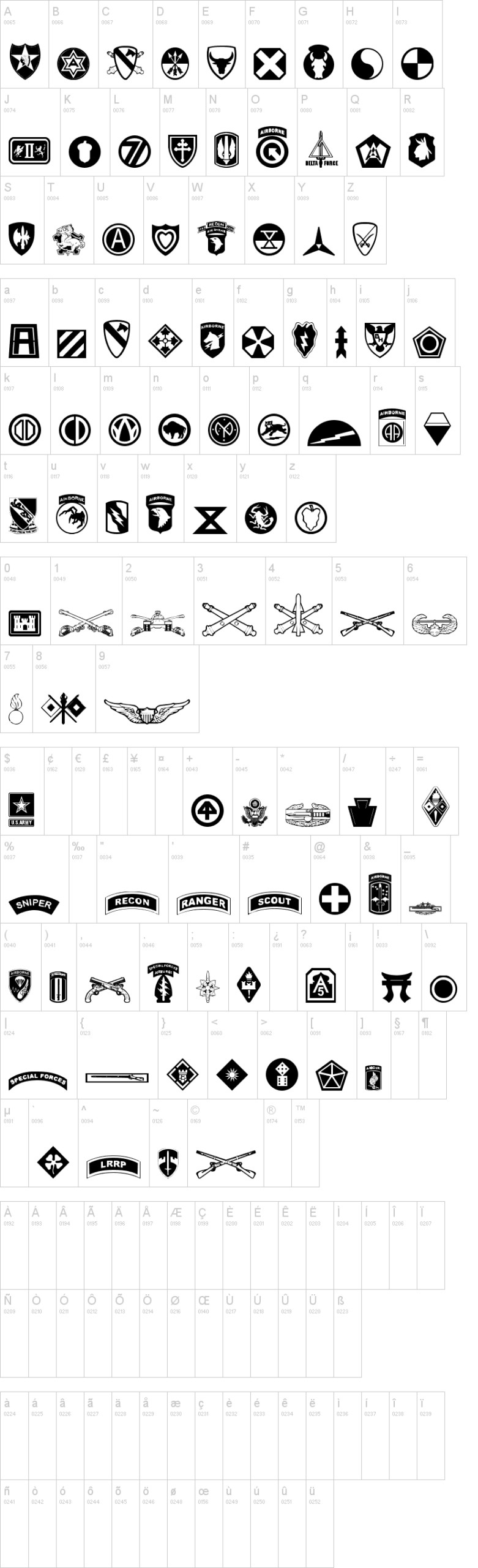 US Army II 字体字形表