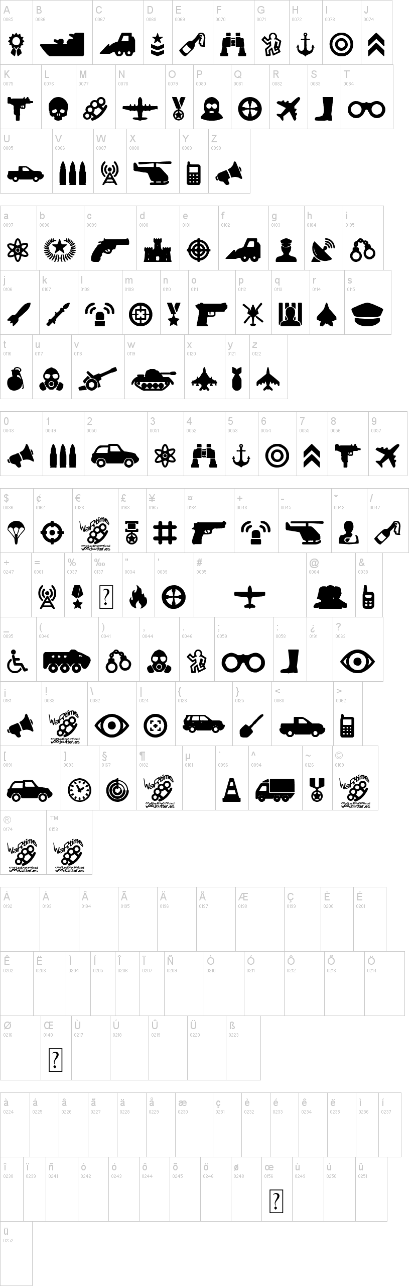 War Times 字体字形表