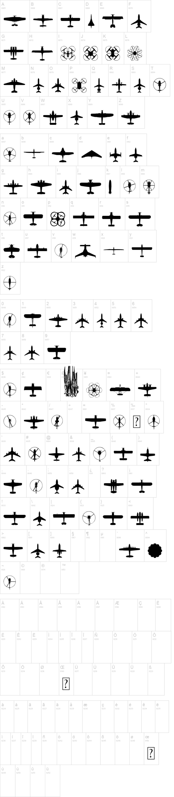 Aircraft Identification 字体字形表