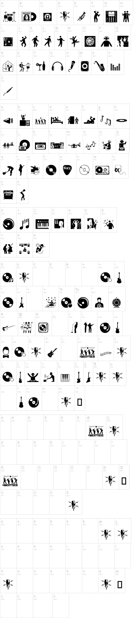 Music and Party 字体字形表