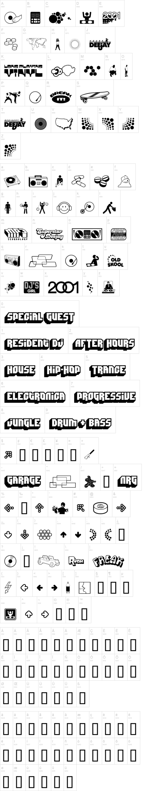 Deejay Supreme 字体字形表