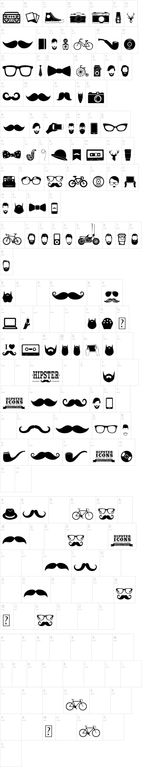 Hipster Icons 字体字形表