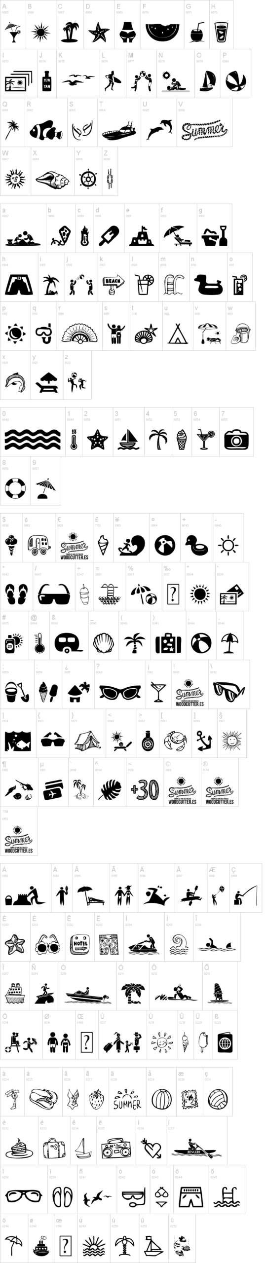 Summer Icons 字体字形表