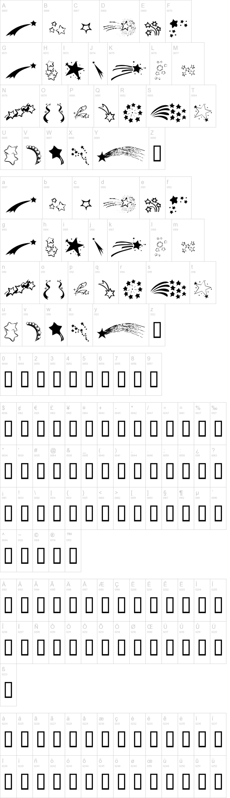 KR Starry Eyed 字体字形表