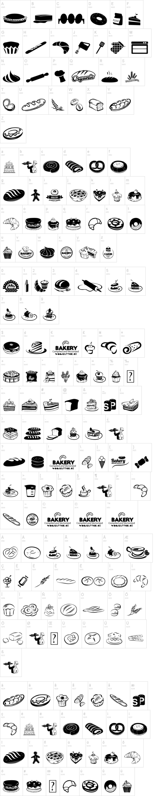 Bakery 字体字形表